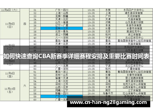 如何快速查询CBA新赛季详细赛程安排及重要比赛时间表 如何快速查询CBA新赛季详细赛程安排及重要比赛时间表